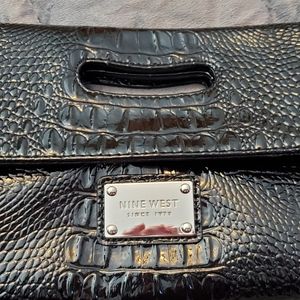 Nine West croc embossed patent clutch